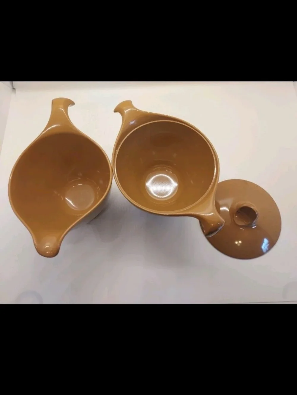MCM Vintage Lenotex Lenox Melmac Melamine Sugar & Creamer Set Mocca Brown Nice!